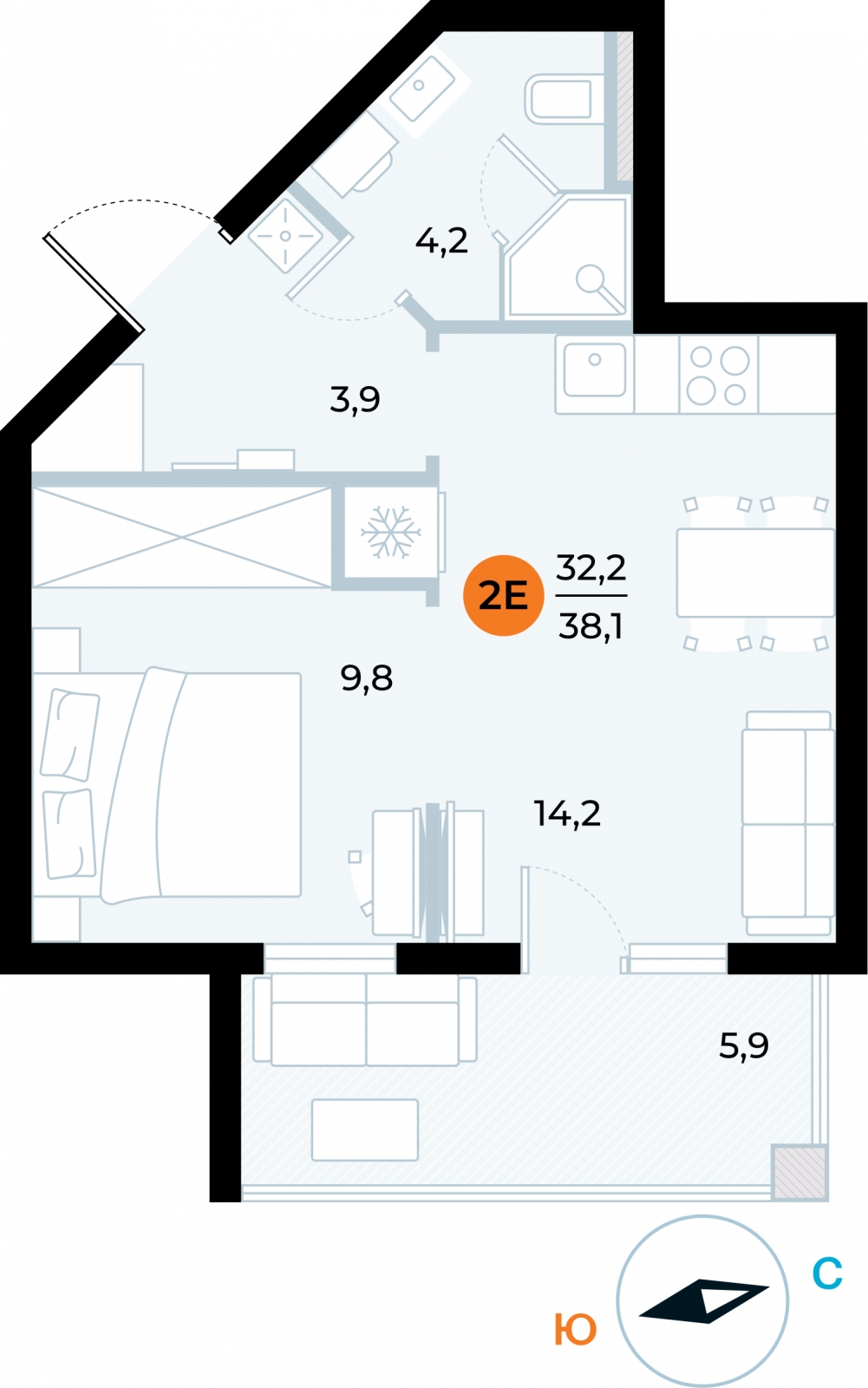 2-комнатная квартира в ЖК Беринг на 3 этаже в 1 секции. Сдача в 4 кв. 2025 г.