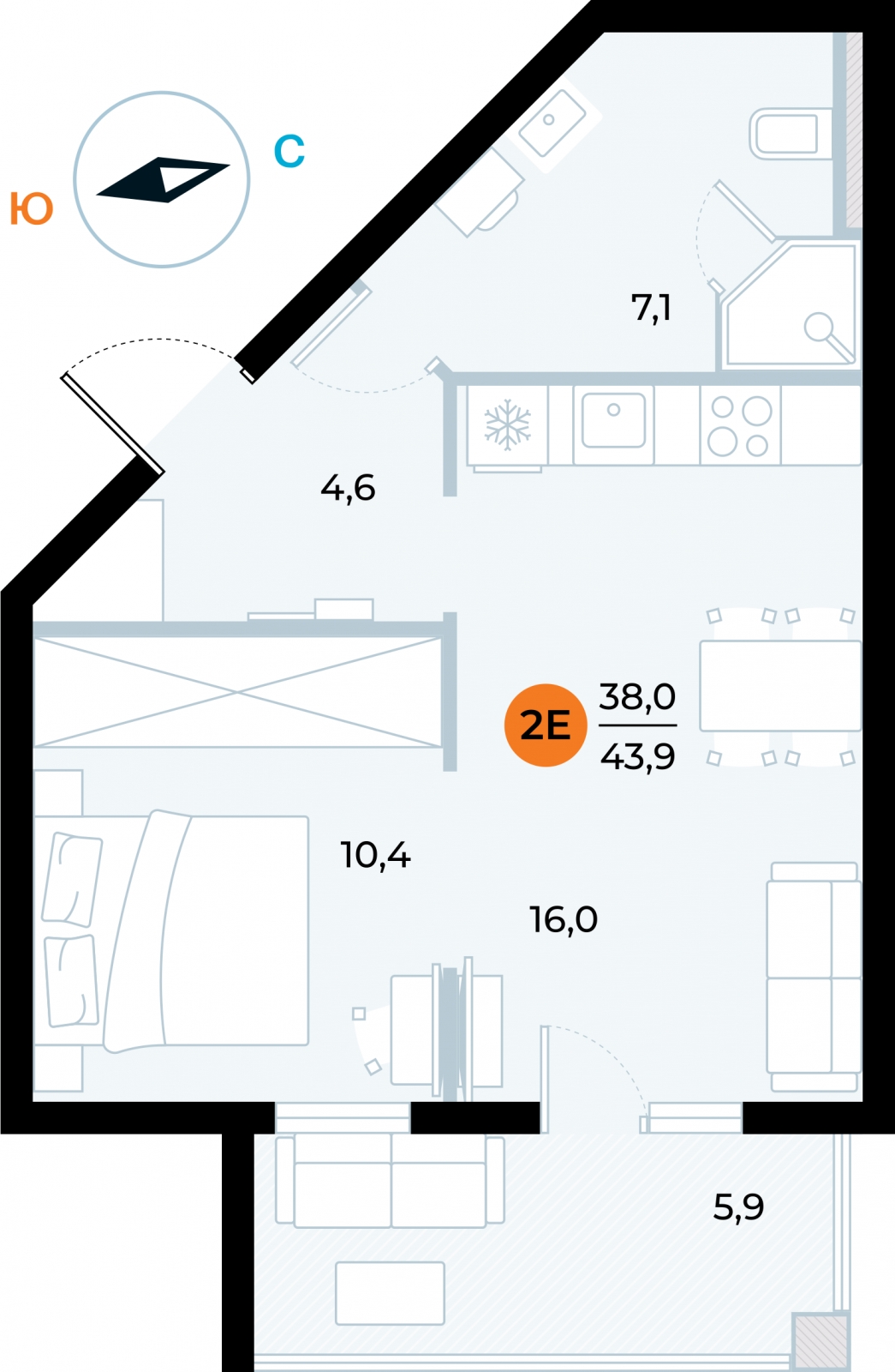 1-комнатная квартира (Студия) в ЖК Родные кварталы на 2 этаже в 2 секции. Сдача в 3 кв. 2026 г.