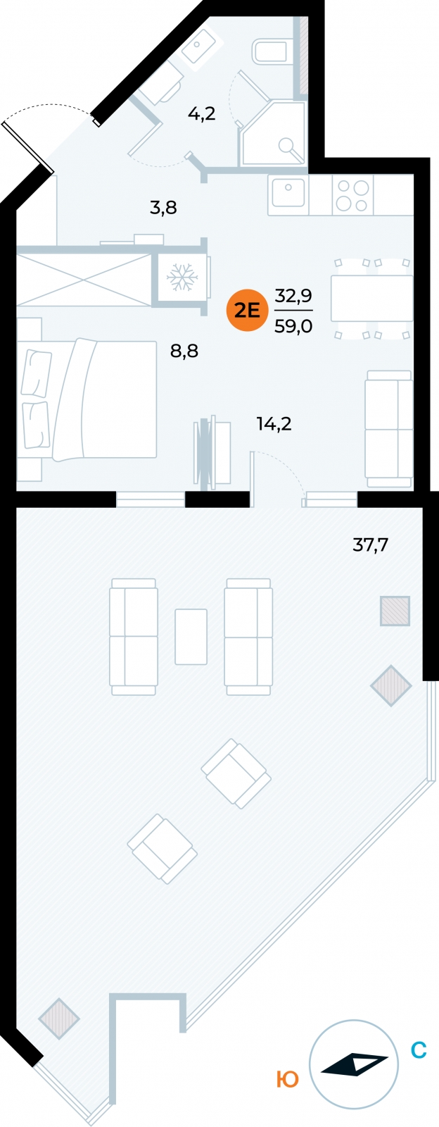 2-комнатная квартира в ЖК Дом Дау на 28 этаже в 1 секции. Сдача в 2 кв. 2027 г.