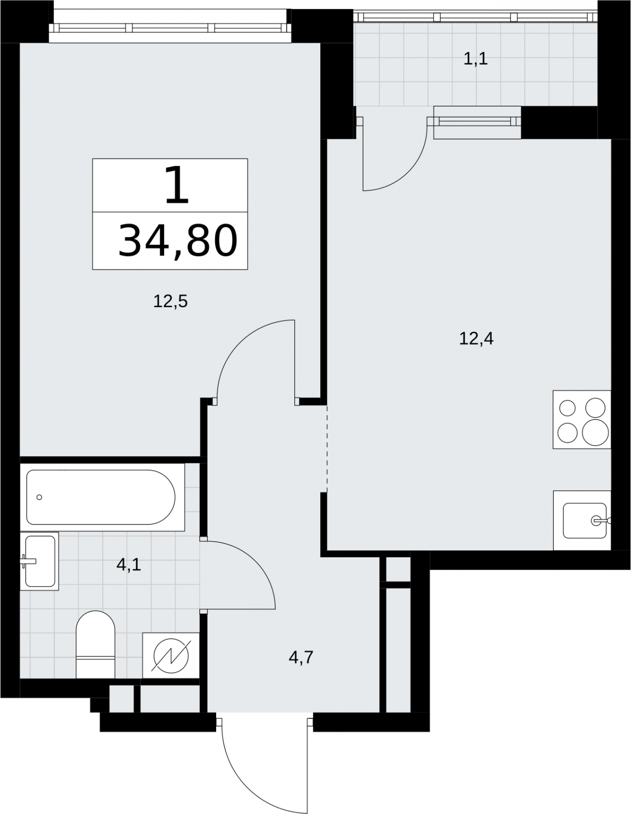 1-комнатная квартира (Студия) в ЖК Родные кварталы на 2 этаже в 2 секции. Сдача в 3 кв. 2026 г.