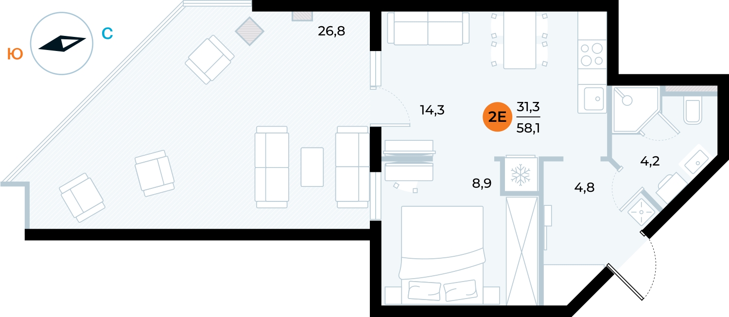 3-комнатная квартира в ЖК ERA на 17 этаже в 1 секции. Сдача в 3 кв. 2026 г.