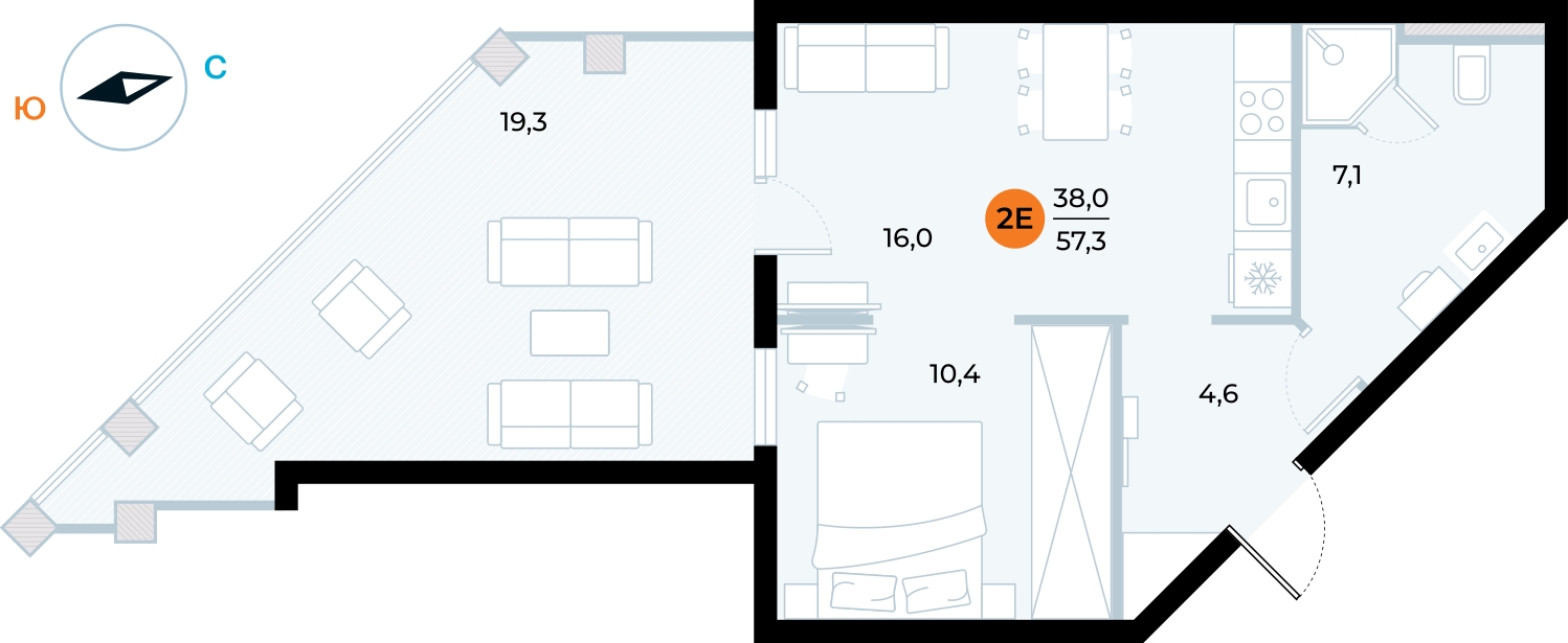 2-комнатная квартира в ЖК Родные кварталы на 5 этаже в 2 секции. Сдача в 3 кв. 2026 г.