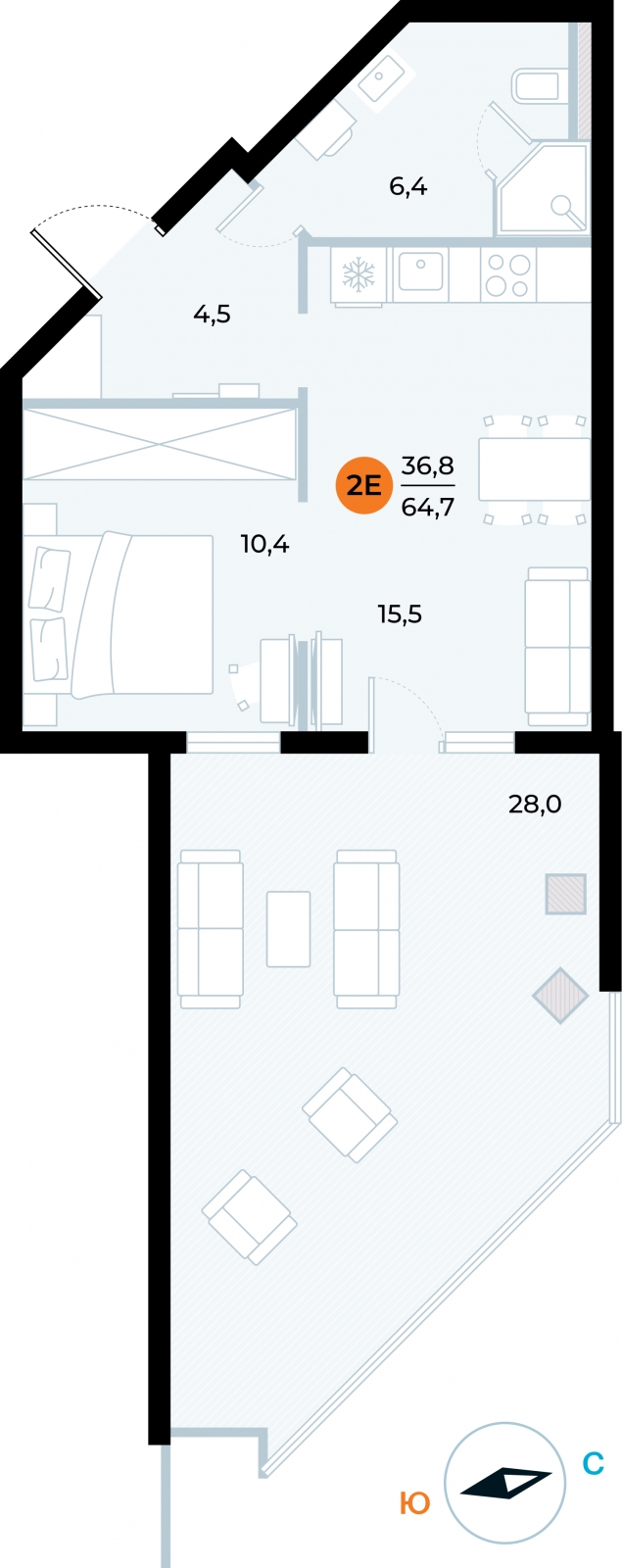 2-комнатная квартира в ЖК Беринг на 12 этаже в 1 секции. Сдача в 4 кв. 2025 г.