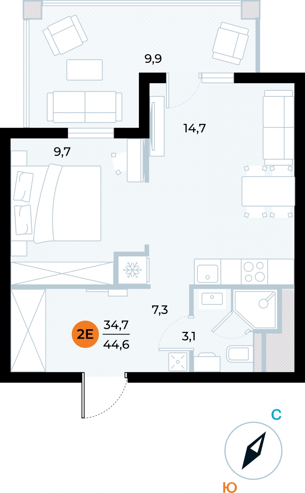 1-комнатная квартира в ЖК Беринг на 10 этаже в 4 секции. Сдача в 4 кв. 2025 г.