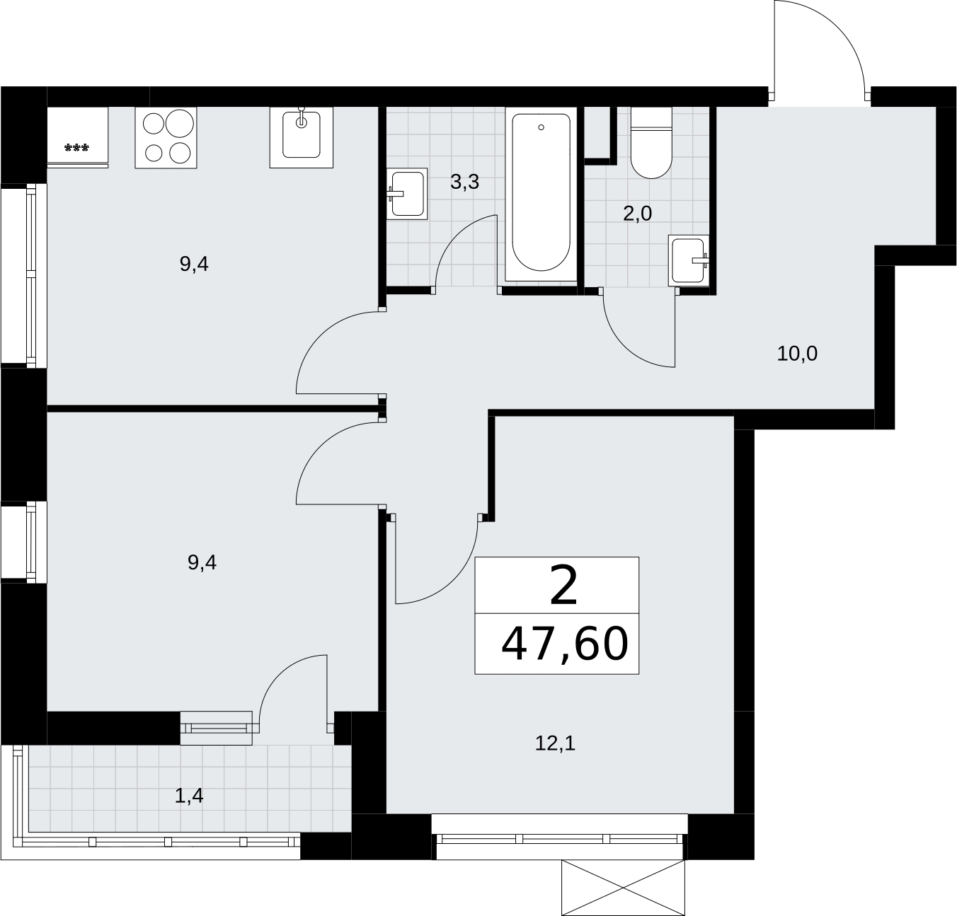 2-комнатная квартира с отделкой в ЖК Зарека на 2 этаже в 6 секции. Сдача в 3 кв. 2026 г.