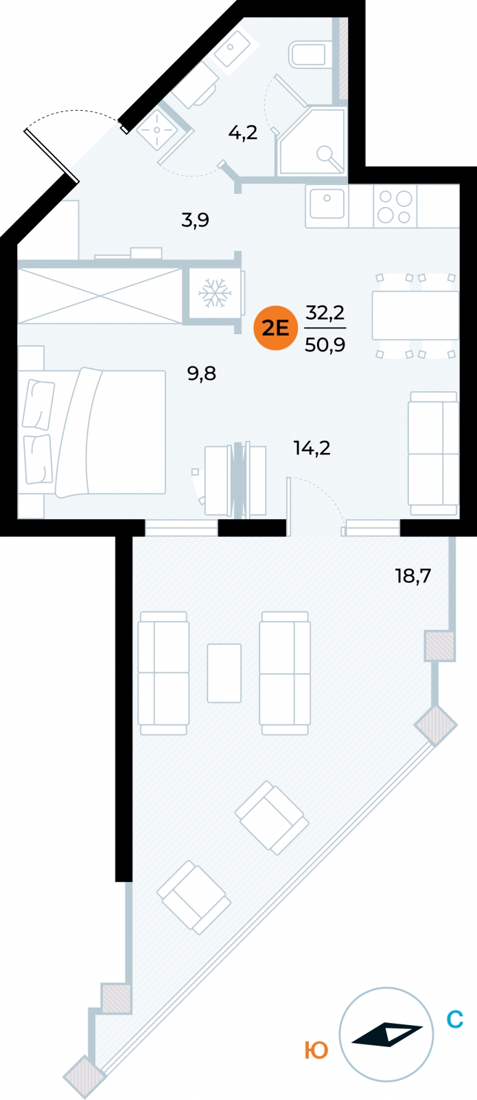 2-комнатная квартира в ЖК Родные кварталы на 4 этаже в 4 секции. Сдача в 3 кв. 2026 г.