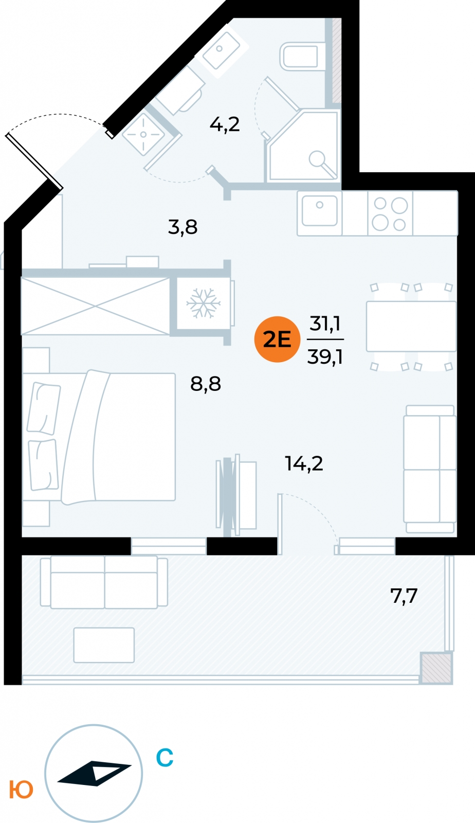 1-комнатная квартира (Студия) в ЖК Родные кварталы на 6 этаже в 4 секции. Сдача в 3 кв. 2026 г.