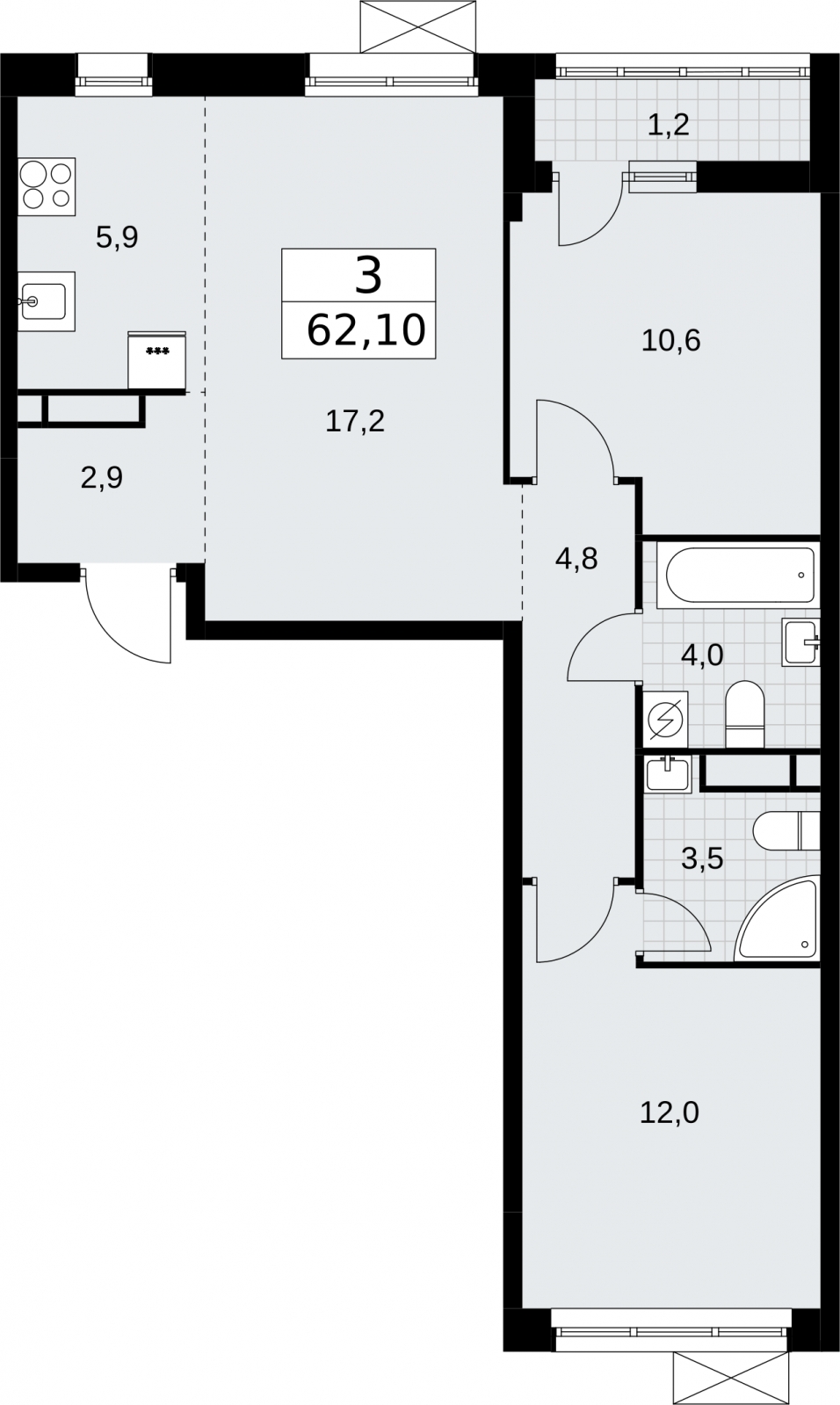 2-комнатная квартира с отделкой в ЖК Зарека на 5 этаже в 3 секции. Сдача в 3 кв. 2026 г.