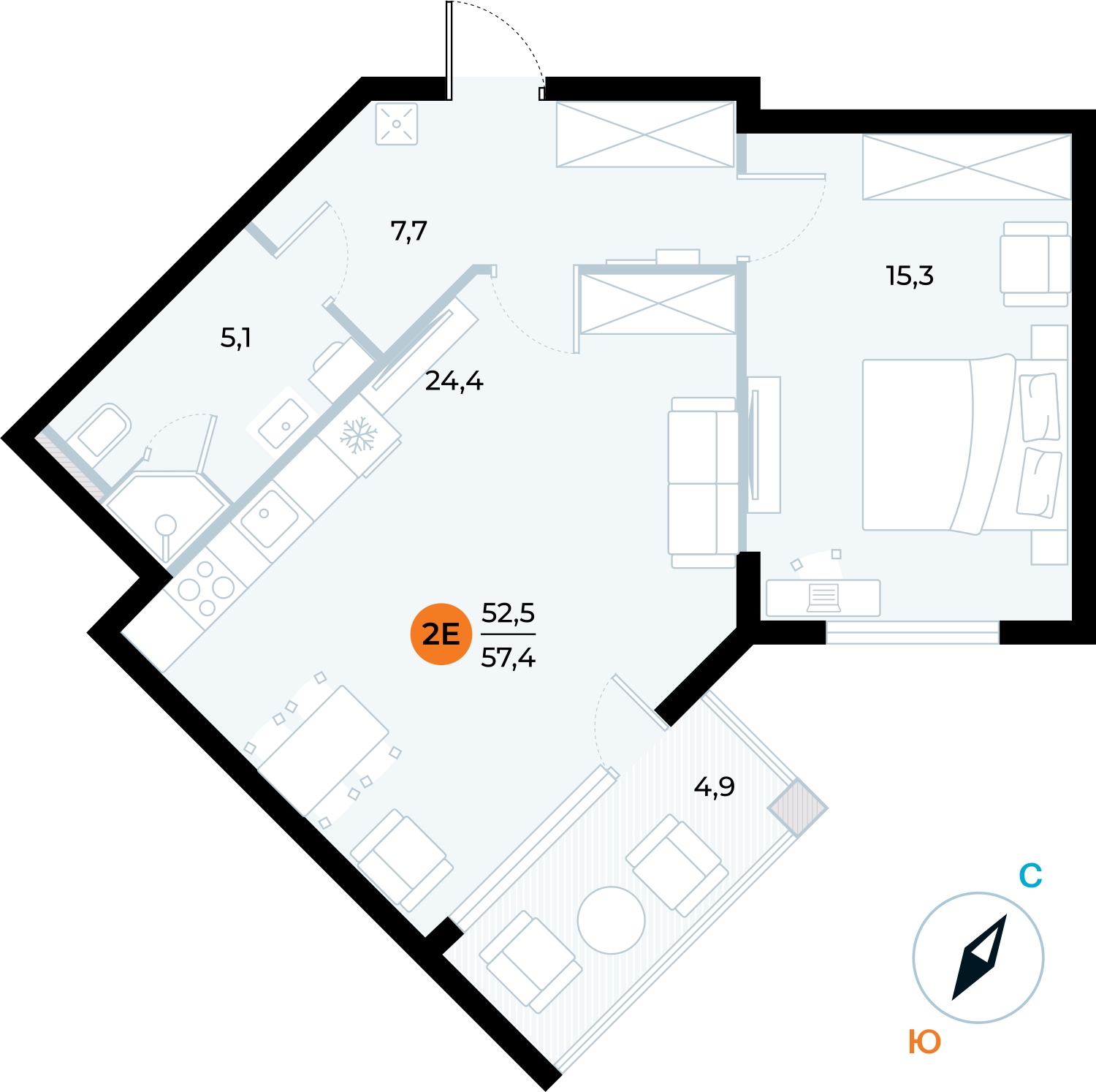1-комнатная квартира в ЖК Родные кварталы на 7 этаже в 4 секции. Сдача в 3 кв. 2026 г.