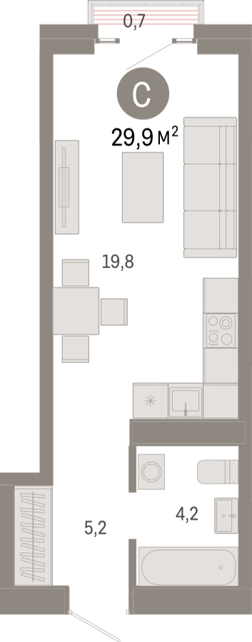 1-комнатная квартира (Студия) в ЖК Дом Дау на 24 этаже в 1 секции. Сдача в 2 кв. 2027 г.