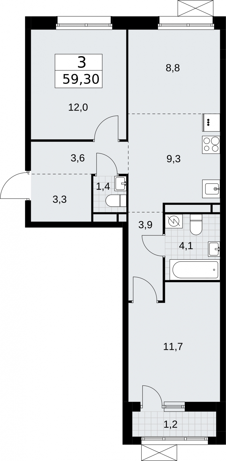 2-комнатная квартира в ЖК Родные кварталы на 6 этаже в 3 секции. Сдача в 3 кв. 2026 г.