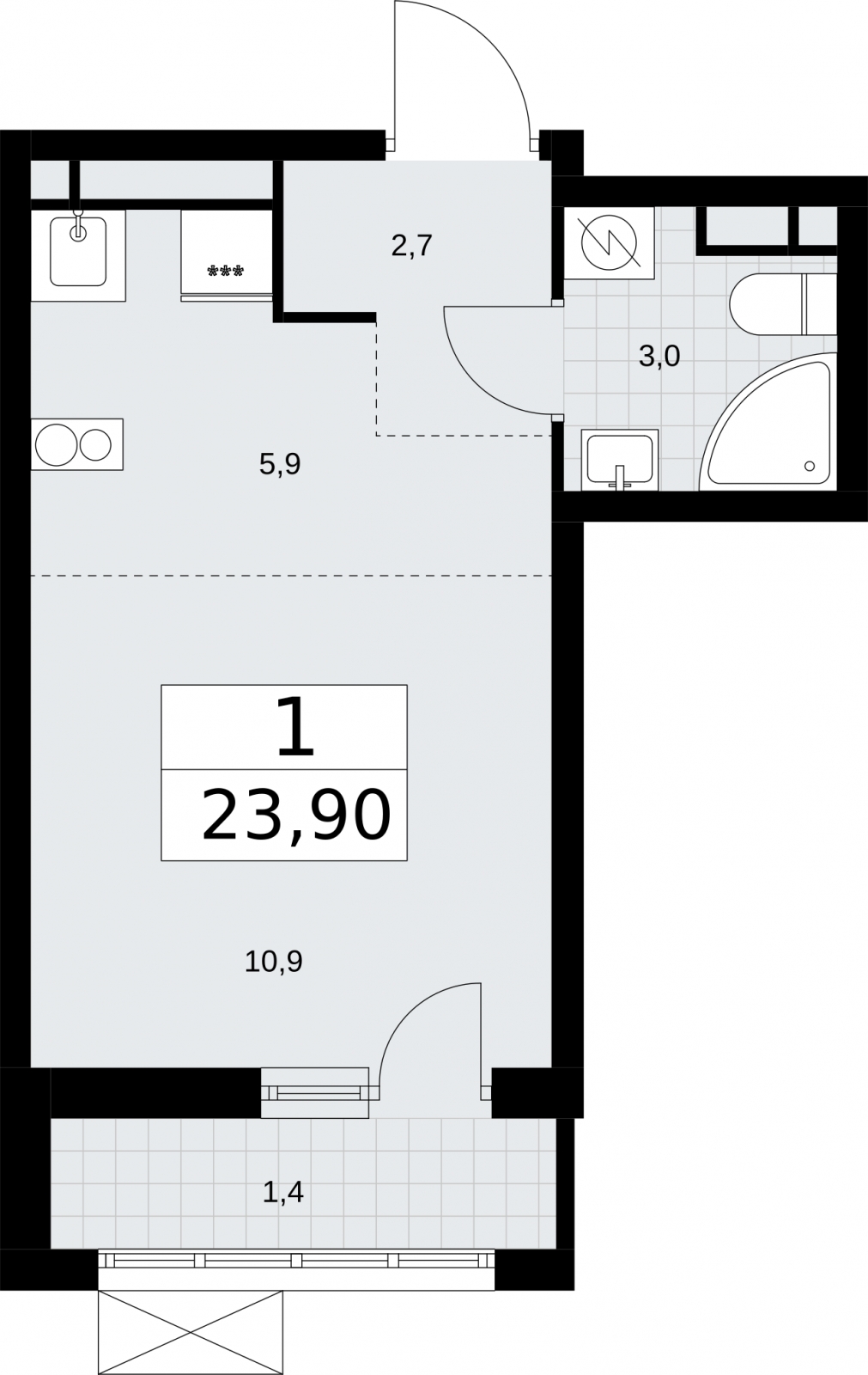2-комнатная квартира в ЖК Дом Дау на 25 этаже в 1 секции. Сдача в 2 кв. 2027 г.