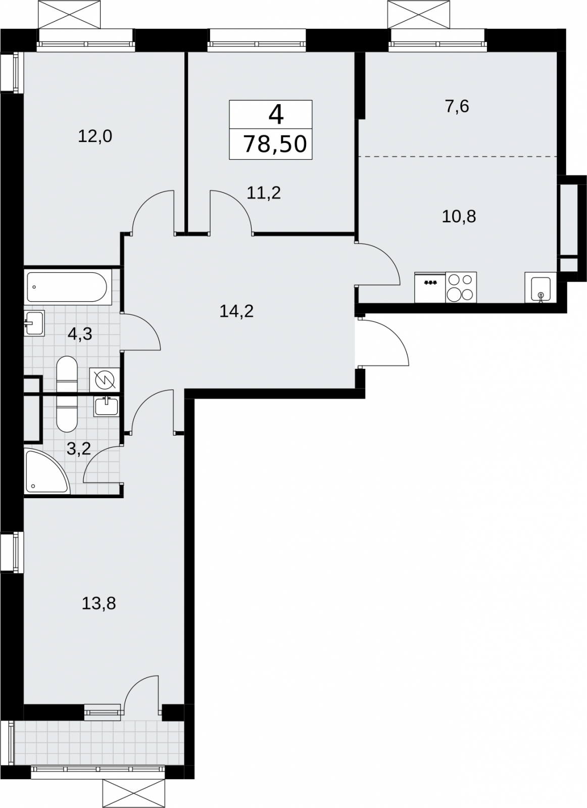 4-комнатная квартира с отделкой в ЖК ERA на 19 этаже в 1 секции. Сдача в 3 кв. 2026 г.