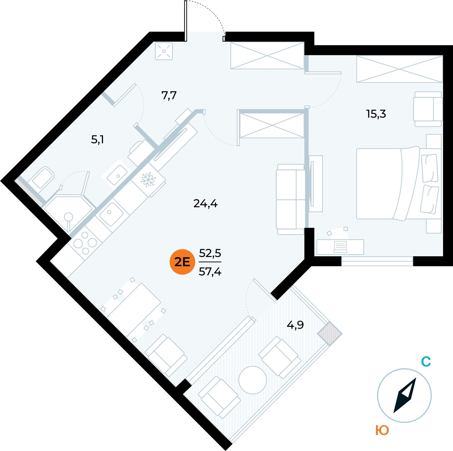1-комнатная квартира (Студия) в ЖК Дом Дау на 26 этаже в 1 секции. Сдача в 2 кв. 2027 г.