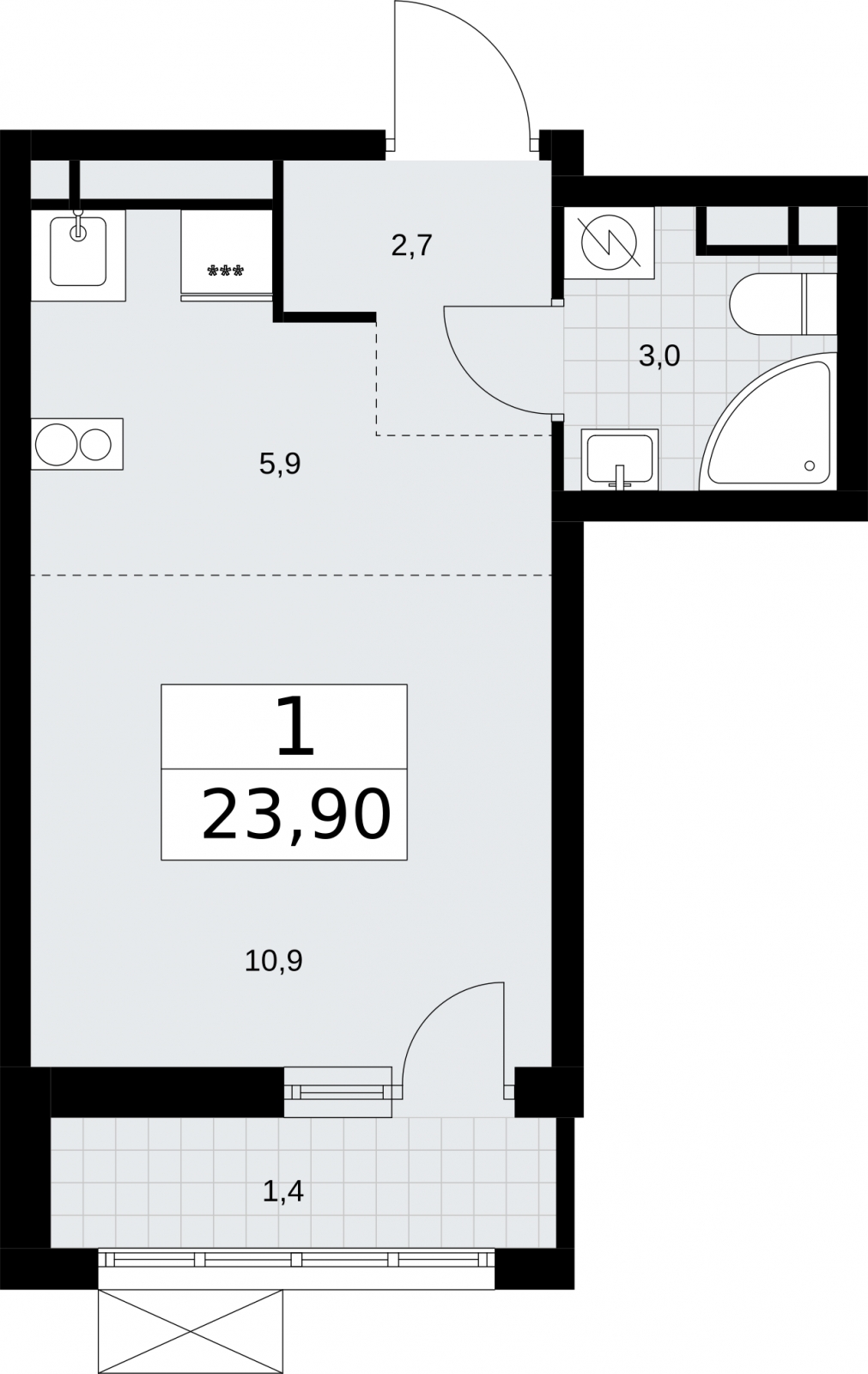 1-комнатная квартира в ЖК Родные кварталы на 8 этаже в 6 секции. Сдача в 3 кв. 2026 г.