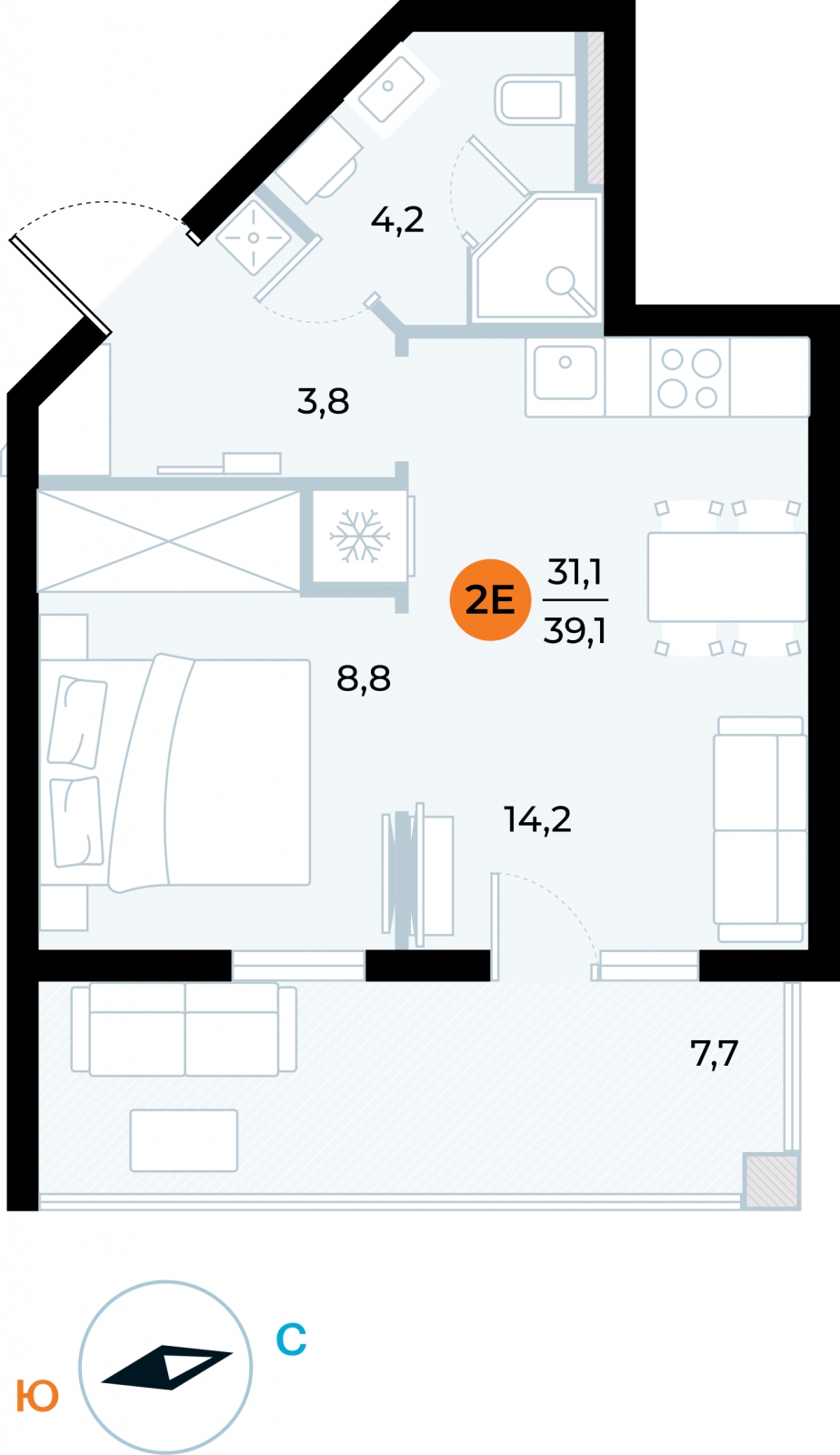 2-комнатная квартира в ЖК Дом Дау на 63 этаже в 1 секции. Сдача в 2 кв. 2027 г.