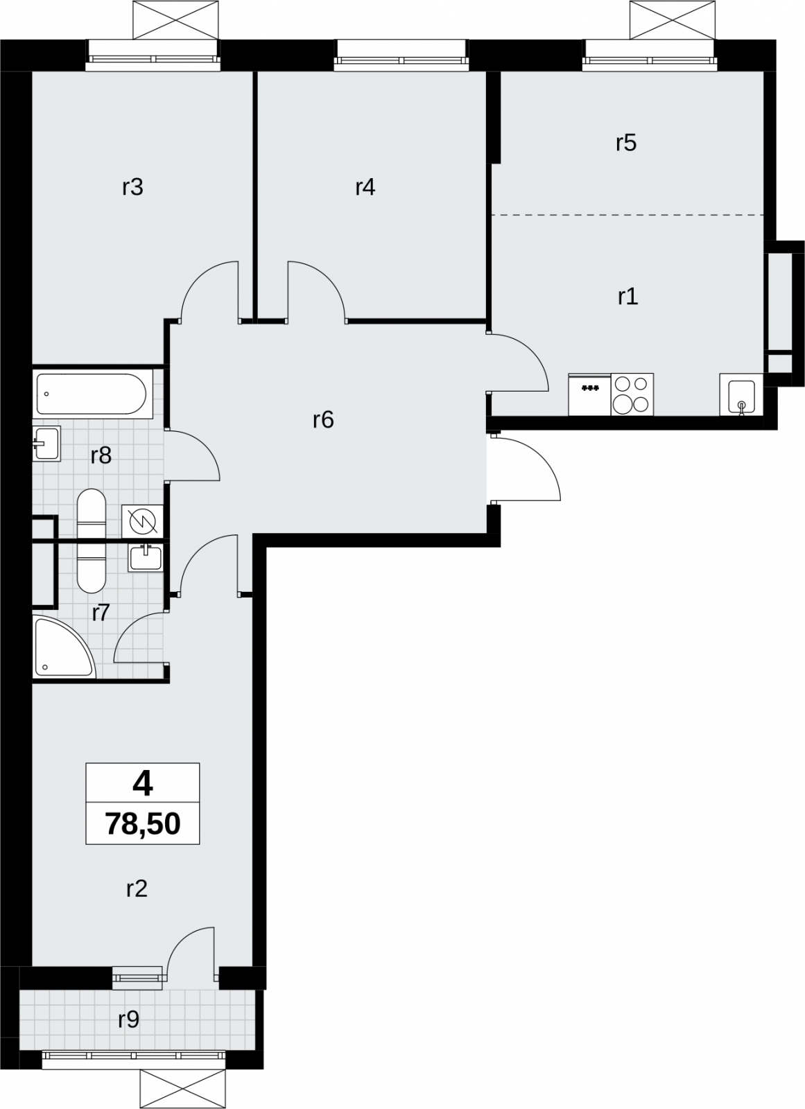 4-комнатная квартира в ЖК Родные кварталы на 7 этаже в 5 секции. Сдача в 3 кв. 2026 г.
