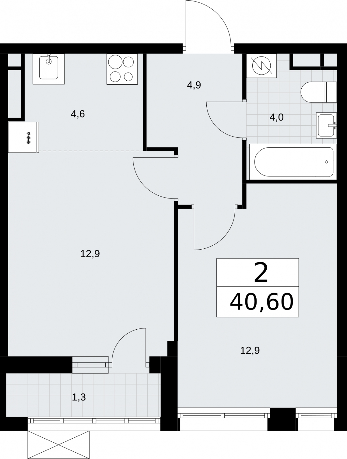 2-комнатная квартира в ЖК Родные кварталы на 8 этаже в 5 секции. Сдача в 3 кв. 2026 г.
