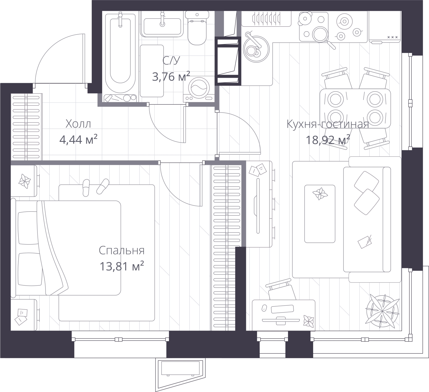 2-комнатная квартира в ЖК Фестиваль Парк - 2 на 2 этаже в 3 секции. Сдача в 4 кв. 2023 г.