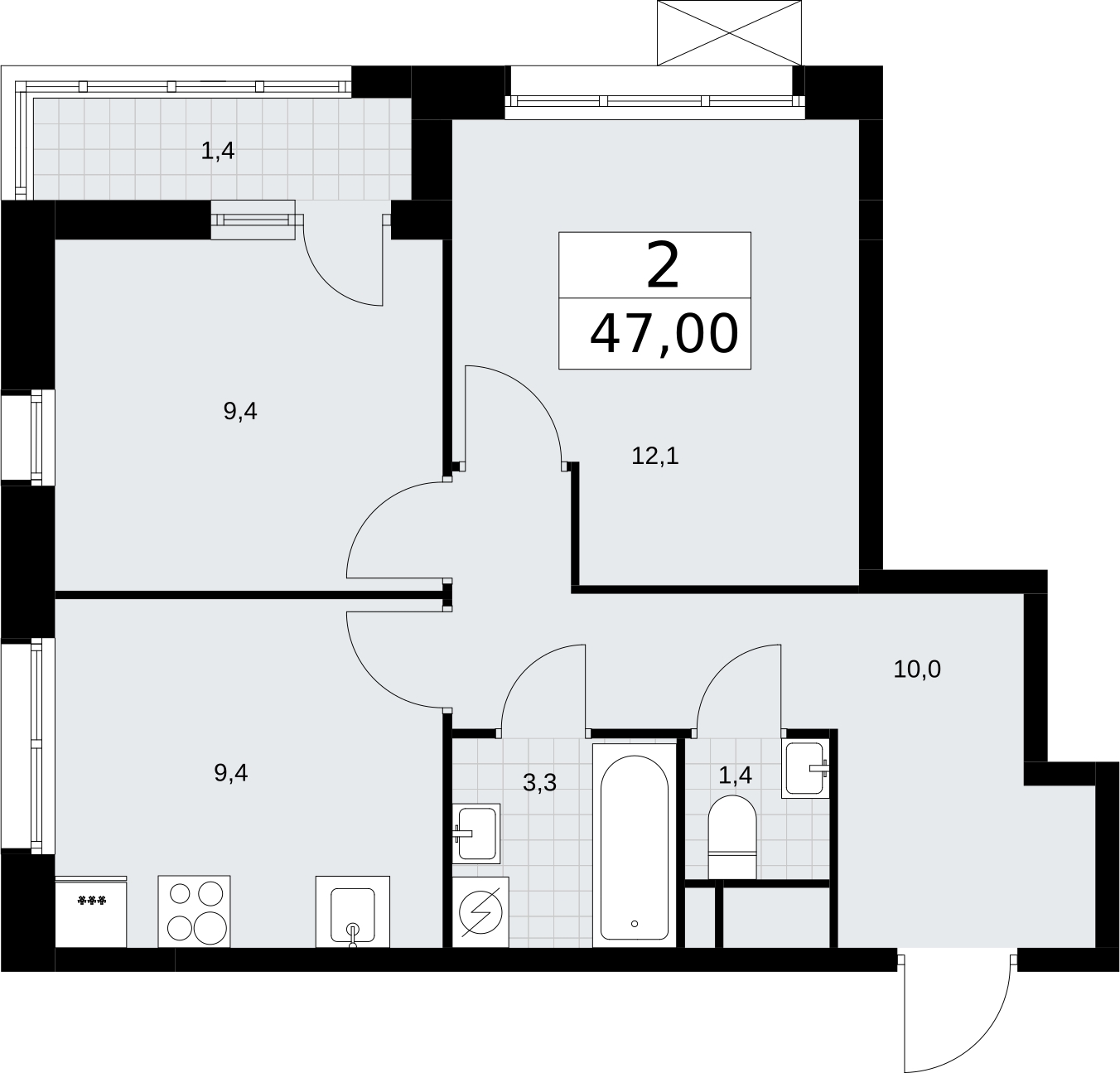 2-комнатная квартира в ЖК Фестиваль Парк - 2 на 12 этаже в 4 секции. Сдача в 4 кв. 2023 г.