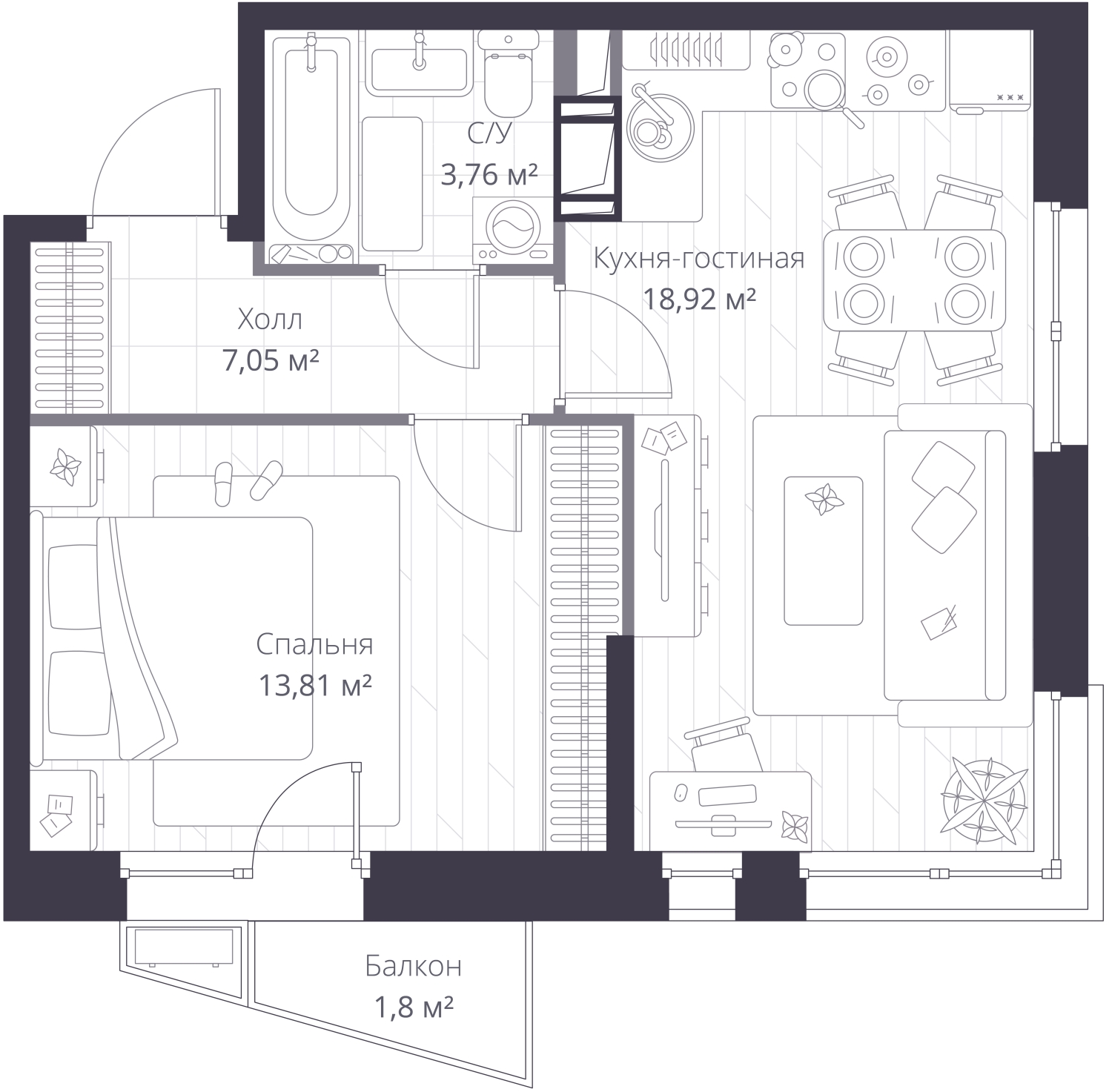 2-комнатная квартира в ЖК Фестиваль Парк - 2 на 18 этаже в 1 секции. Сдача в 4 кв. 2023 г.