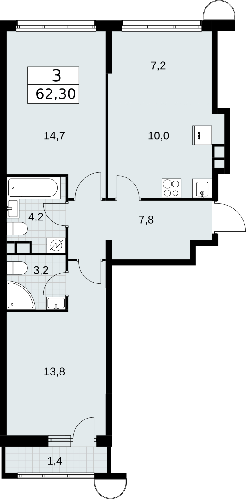 1-комнатная квартира (Студия) в ЖК Беринг на 14 этаже в 4 секции. Сдача в 4 кв. 2025 г.