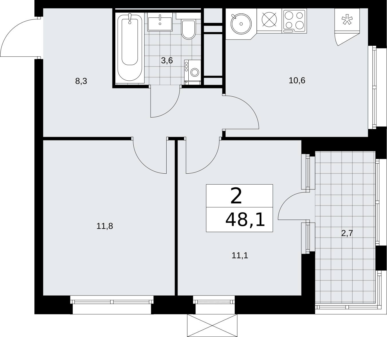 2-комнатная квартира в ЖК Императорские Мытищи на 1 этаже в 13 секции. Дом сдан.