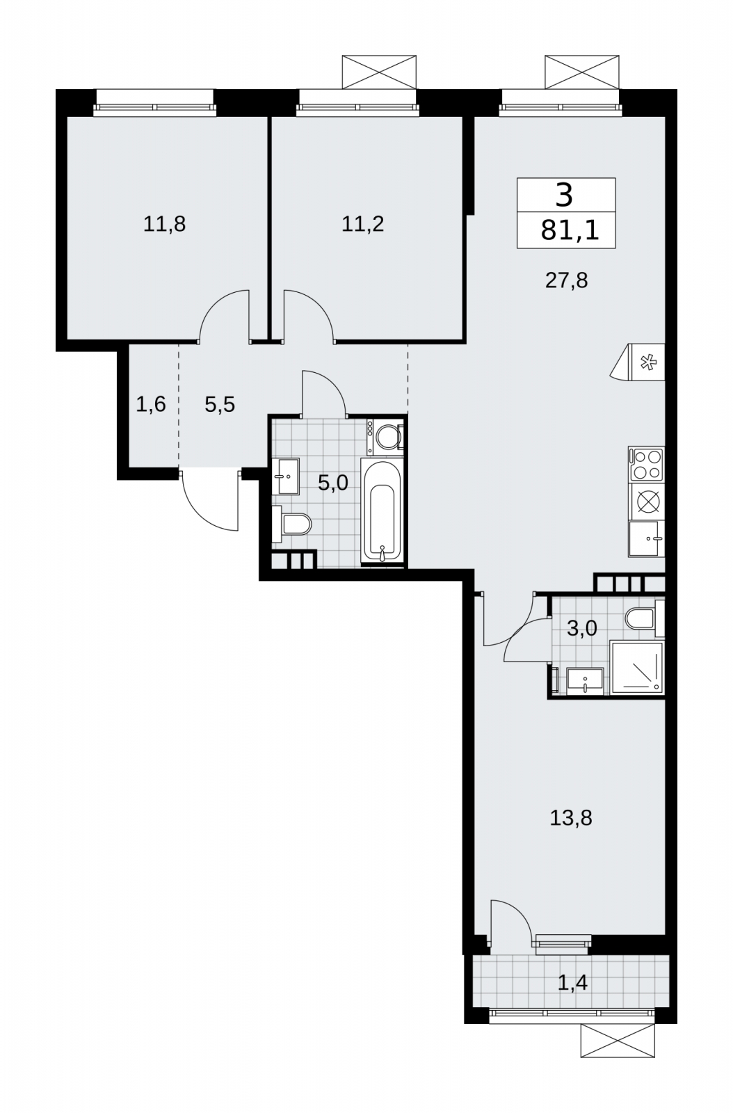 3-комнатная квартира в ЖК Императорские Мытищи на 1 этаже в 7 секции. Сдача в 2 кв. 2022 г.