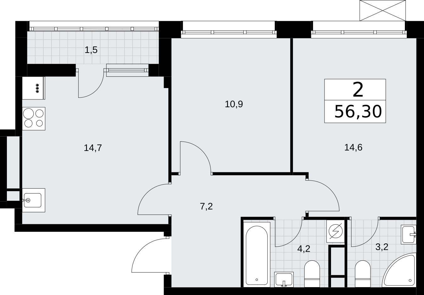 1-комнатная квартира в ЖК Дом Дау на 22 этаже в 1 секции. Сдача в 2 кв. 2027 г.