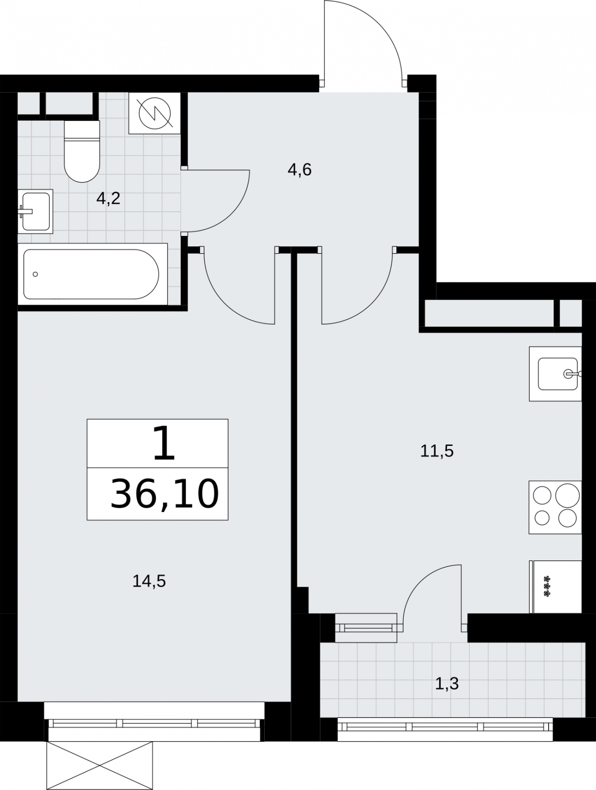 1-комнатная квартира (Студия) в ЖК Родные кварталы на 9 этаже в 7 секции. Сдача в 3 кв. 2026 г.