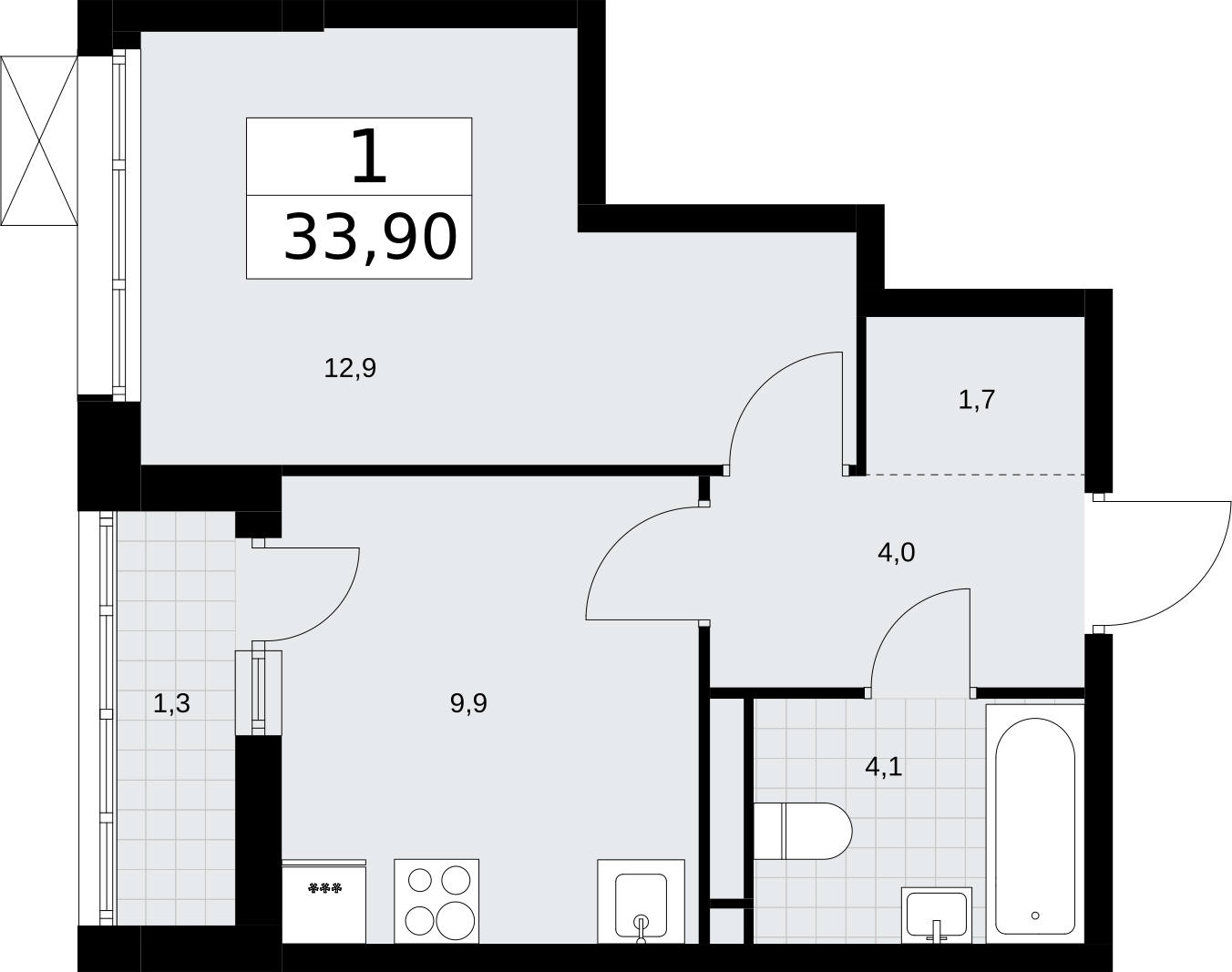 2-комнатная квартира в ЖК Беринг на 13 этаже в 2 секции. Сдача в 4 кв. 2025 г.