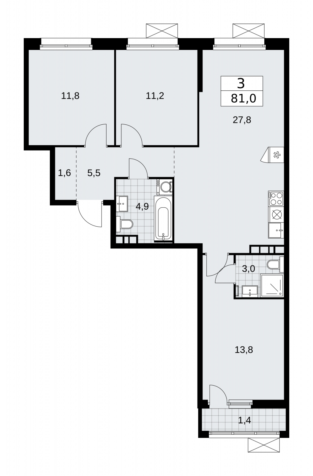 1-комнатная квартира (Студия) в ЖК Скандинавия на 7 этаже в 1 секции. Сдача в 2 кв. 2026 г.
