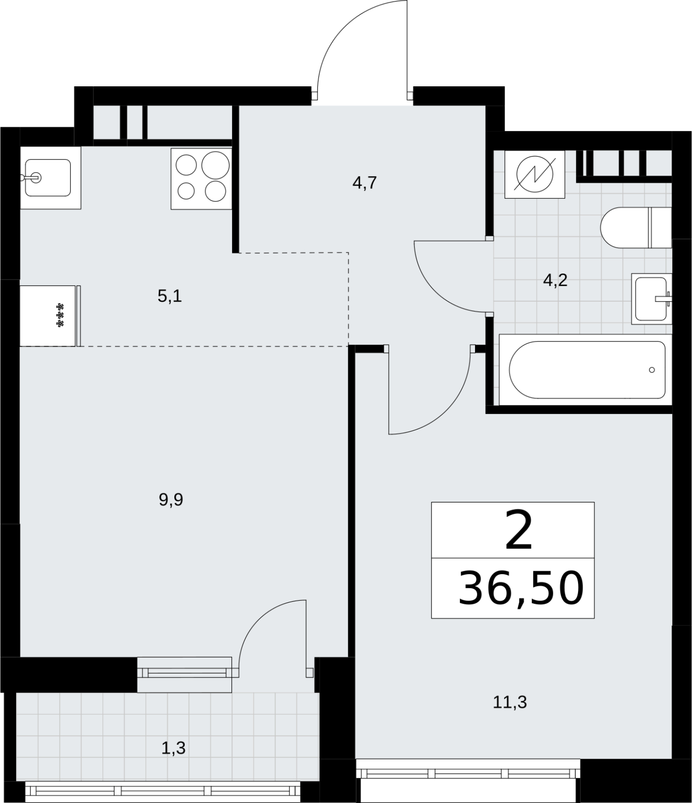 1-комнатная квартира в ЖК Беринг на 21 этаже в 5 секции. Сдача в 4 кв. 2025 г.