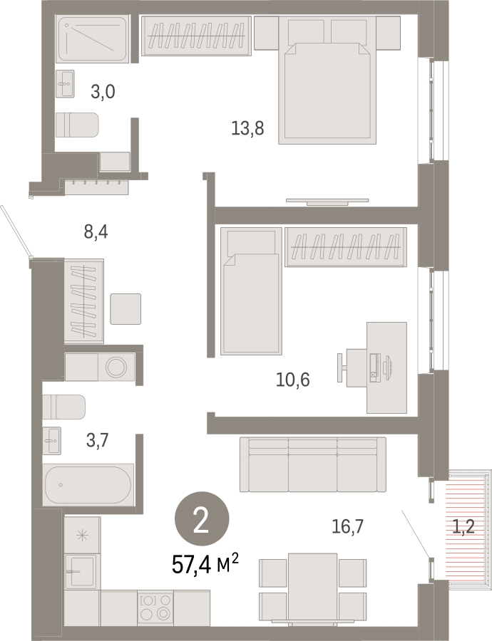 3-комнатная квартира в ЖК Родные кварталы на 7 этаже в 9 секции. Сдача в 3 кв. 2026 г.