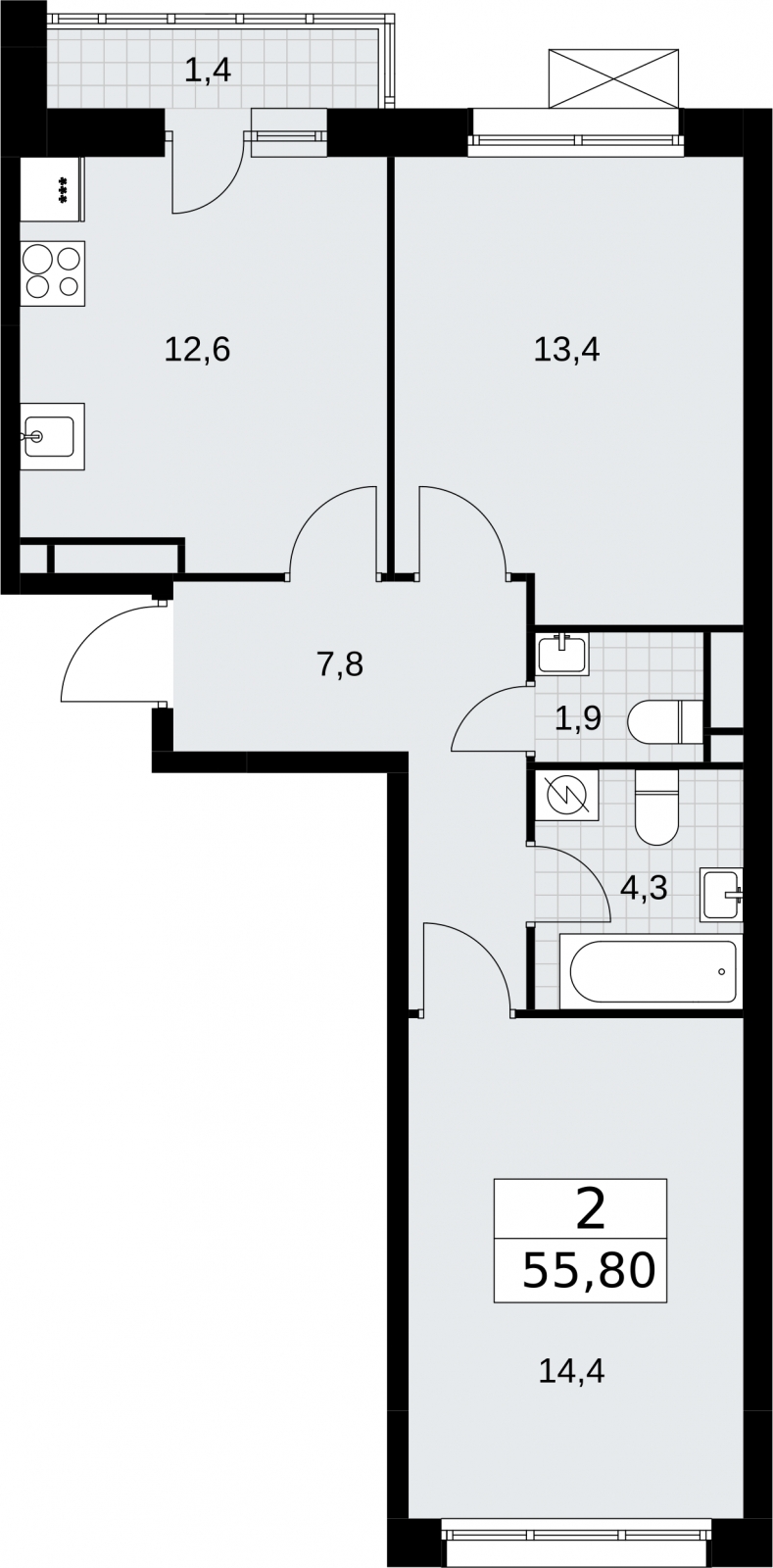 1-комнатная квартира (Студия) в ЖК Дом Дау на 34 этаже в 1 секции. Сдача в 2 кв. 2027 г.