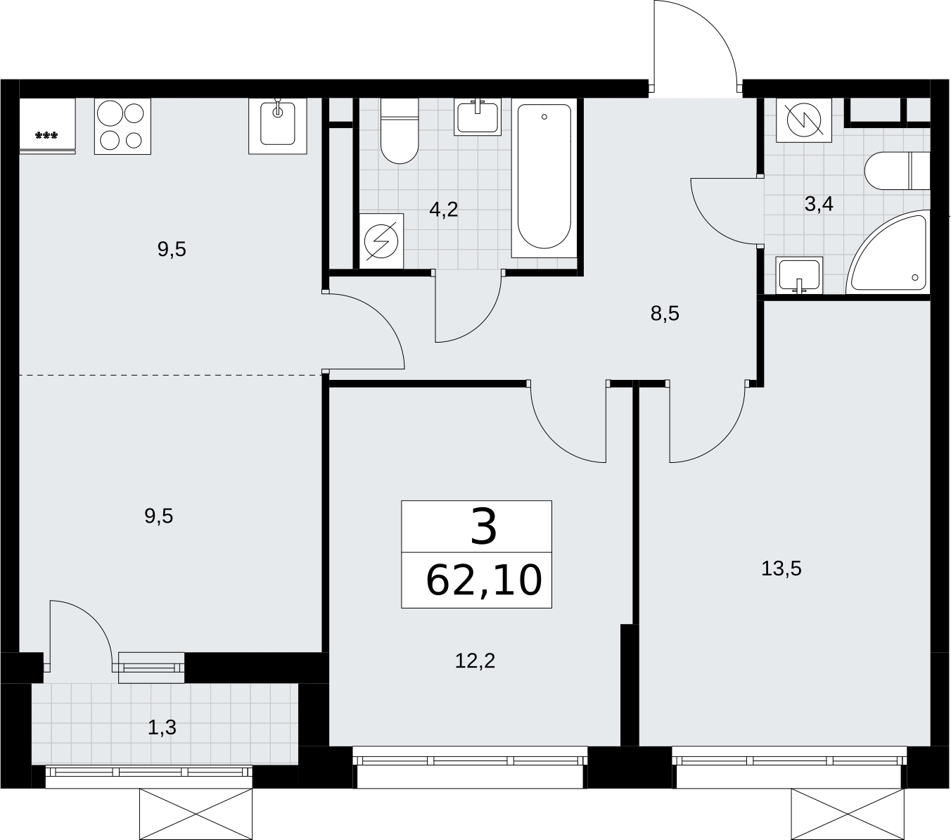 2-комнатная квартира в ЖК Родные кварталы на 9 этаже в 9 секции. Сдача в 3 кв. 2026 г.