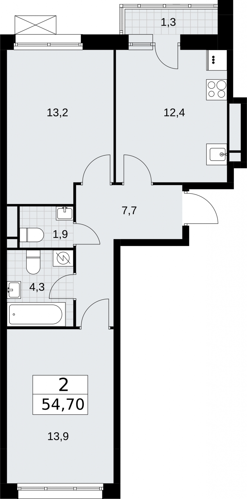 2-комнатная квартира в ЖК Дом Дау на 35 этаже в 1 секции. Сдача в 2 кв. 2027 г.