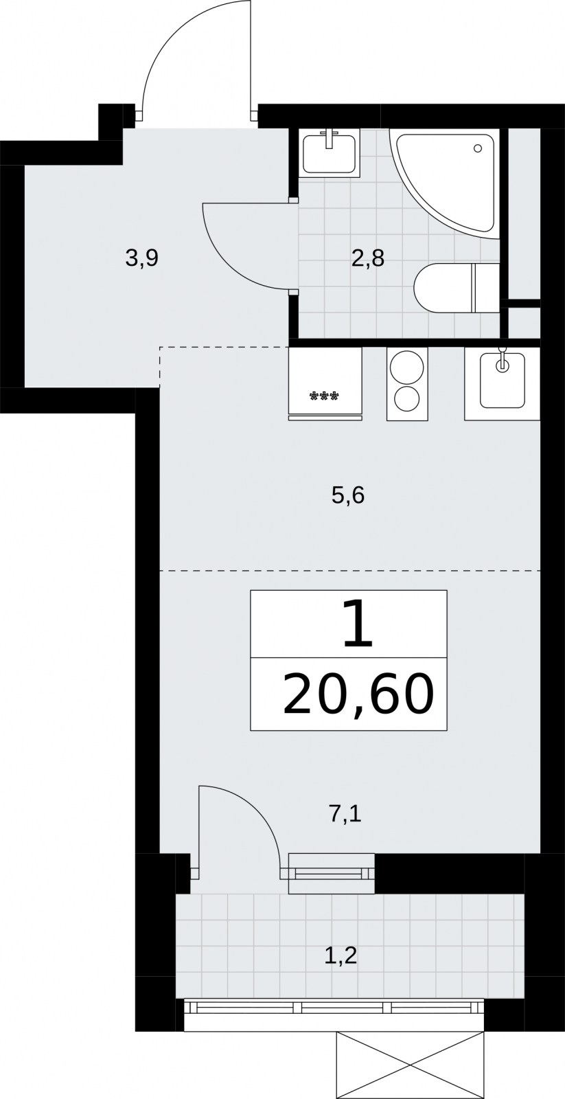 1-комнатная квартира (Студия) с отделкой в ЖК Родные кварталы на 3 этаже в 1 секции. Сдача в 4 кв. 2026 г.