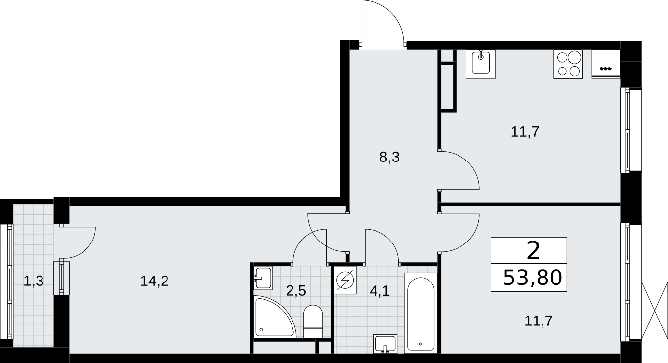 3-комнатная квартира в ЖК Беринг на 7 этаже в 1 секции. Сдача в 4 кв. 2025 г.