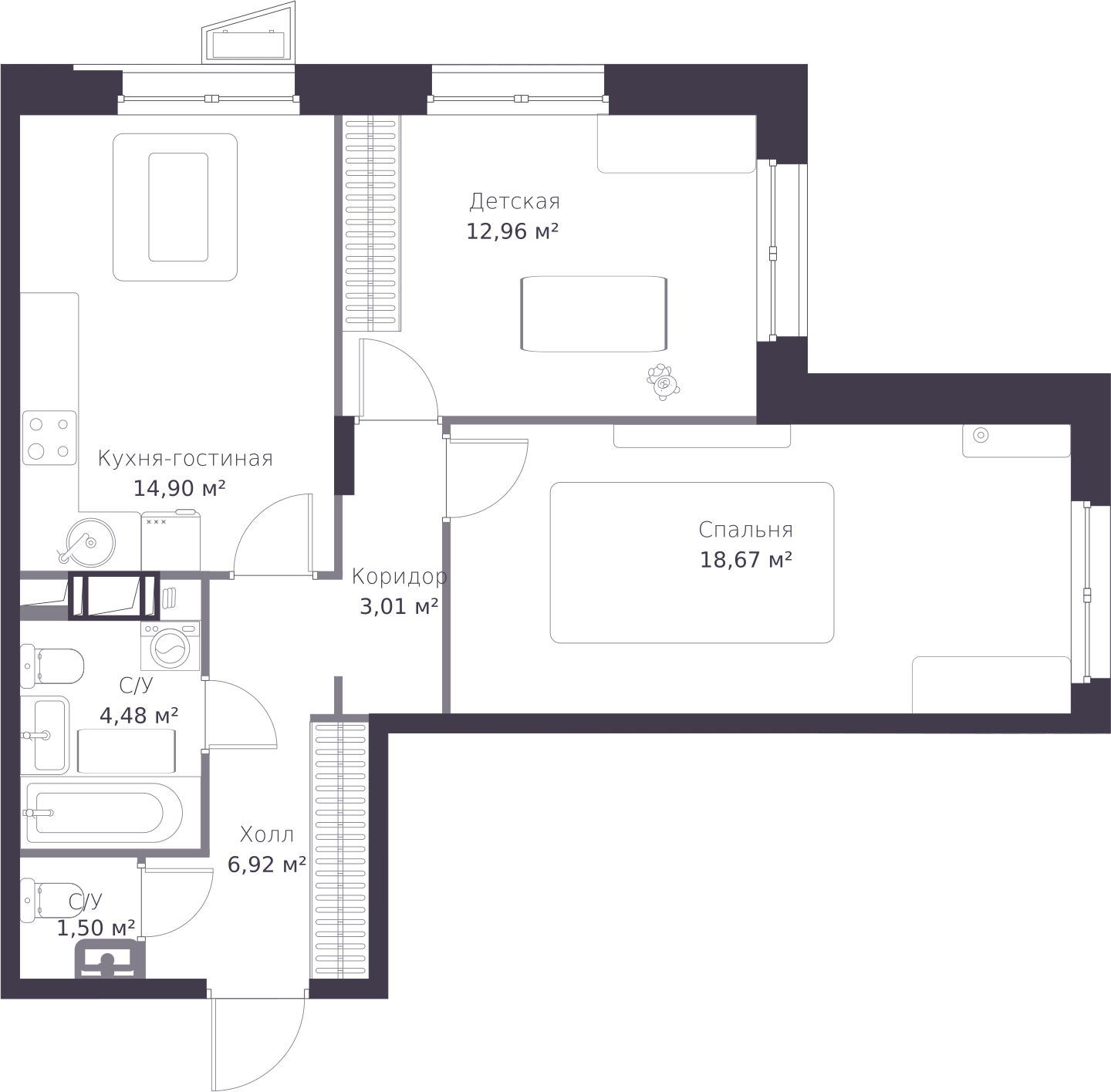 1-комнатная квартира (Студия) с отделкой в ЖК Родные кварталы на 7 этаже в 1 секции. Сдача в 4 кв. 2026 г.