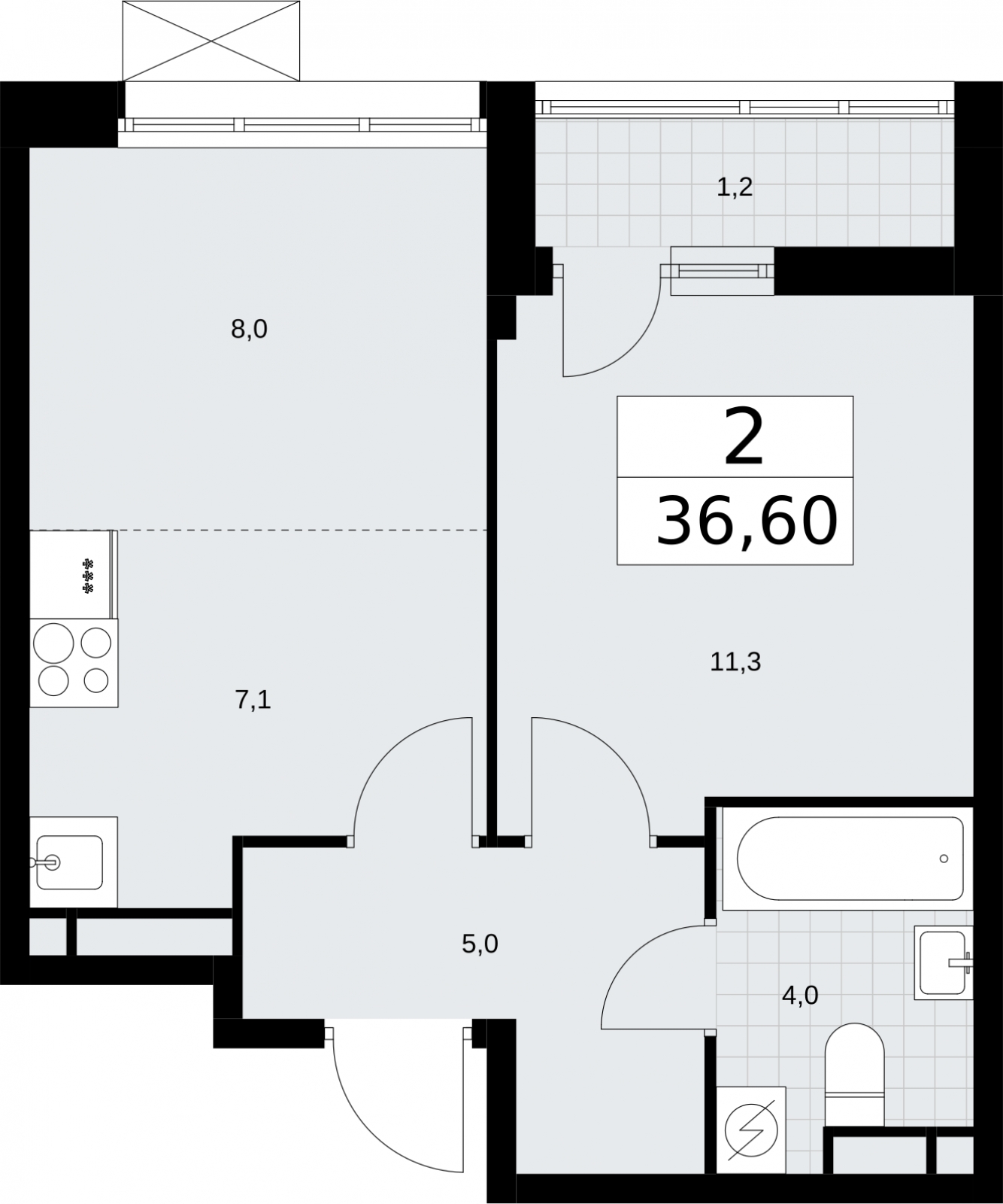 2-комнатная квартира с отделкой в ЖК ERA на 11 этаже в 1 секции. Сдача в 3 кв. 2026 г.