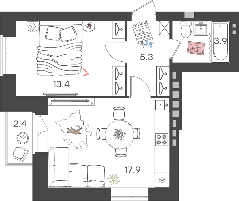 2-комнатная квартира с отделкой в ЖК ERA на 15 этаже в 1 секции. Сдача в 3 кв. 2026 г.