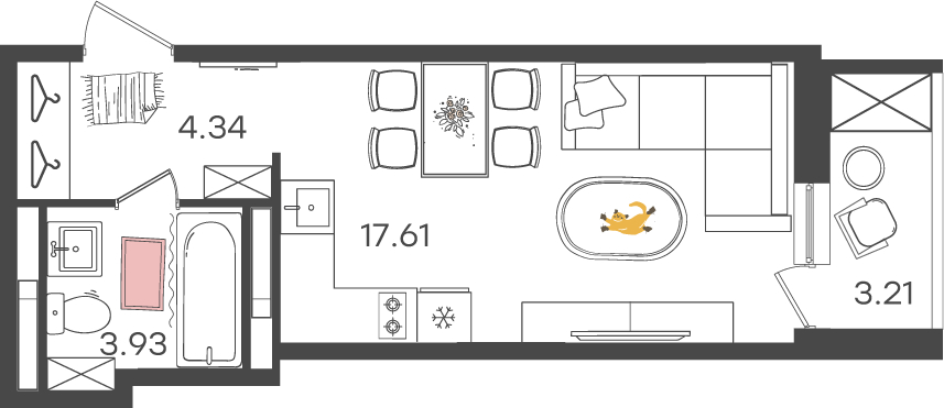 1-комнатная квартира с отделкой в ЖК PLUS Пулковский на 3 этаже в 2 секции. Сдача в 4 кв. 2025 г.