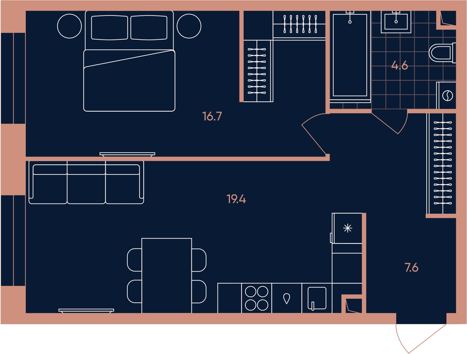 2-комнатная квартира в ЖК ERA на 3 этаже в 1 секции. Сдача в 3 кв. 2026 г.