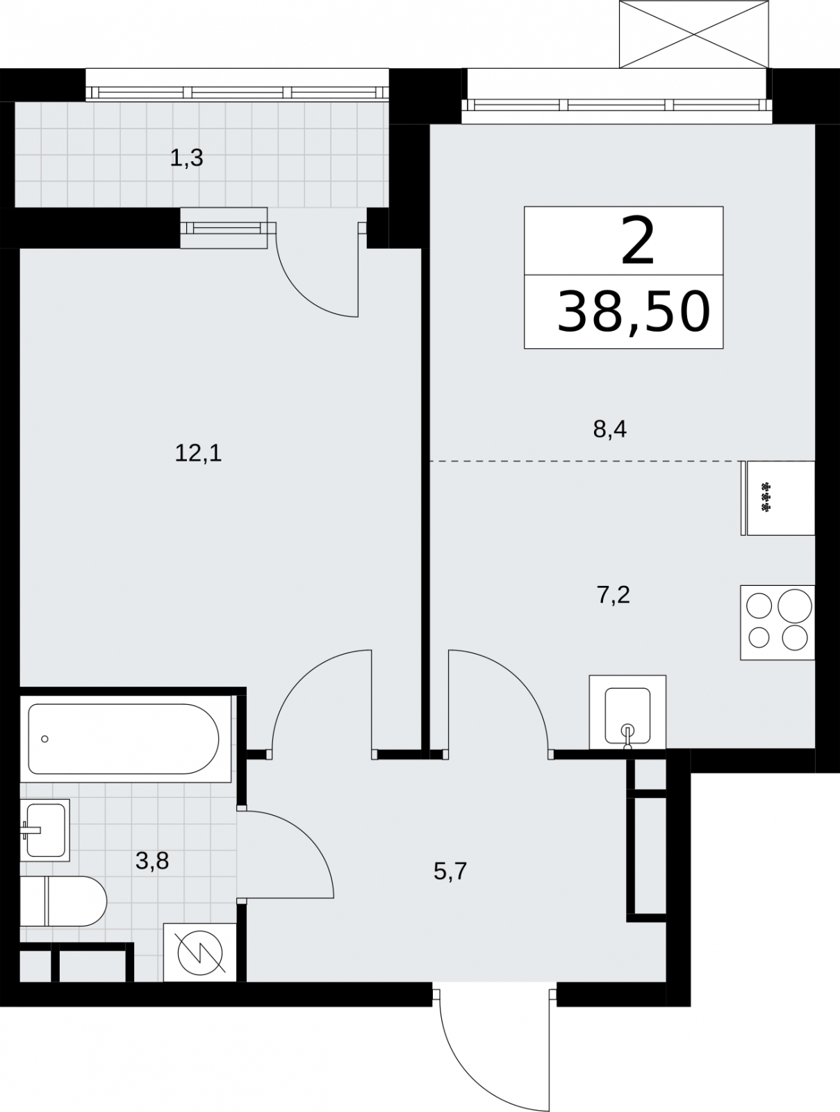 2-комнатная квартира с отделкой в ЖК ERA на 14 этаже в 1 секции. Сдача в 3 кв. 2026 г.