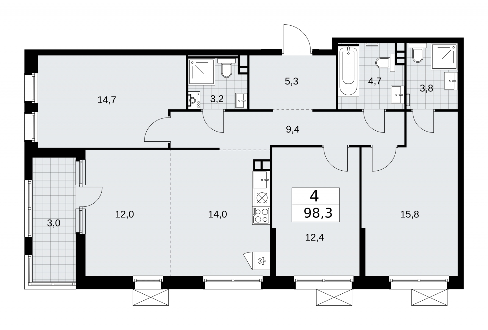 2-комнатная квартира в ЖК Скандинавия на 9 этаже в 1 секции. Сдача в 2 кв. 2026 г.