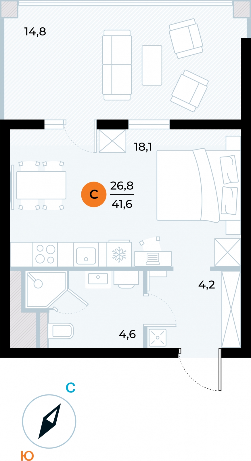 3-комнатная квартира в ЖК BAKUNINA 33 на 2 этаже в 1 секции. Сдача в 1 кв. 2025 г.