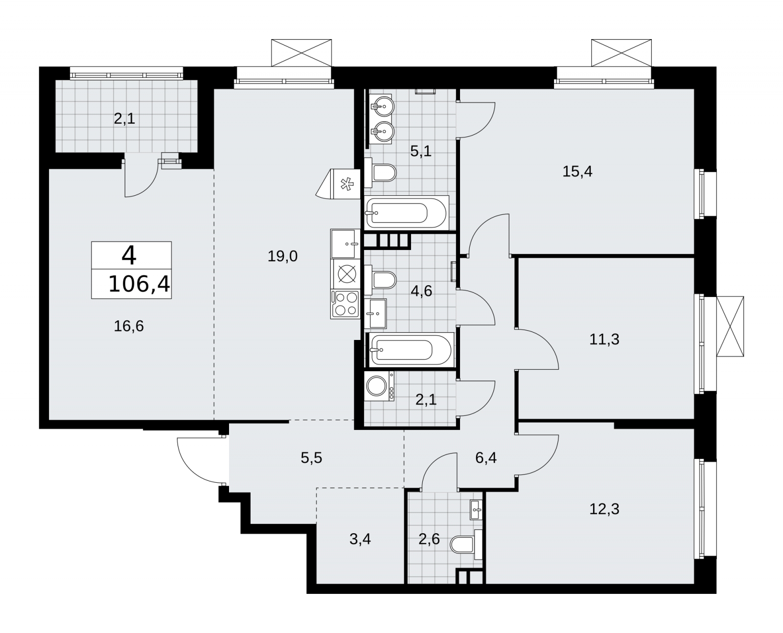 2-комнатная квартира в ЖК Скандинавия на 7 этаже в 4 секции. Сдача в 2 кв. 2026 г.