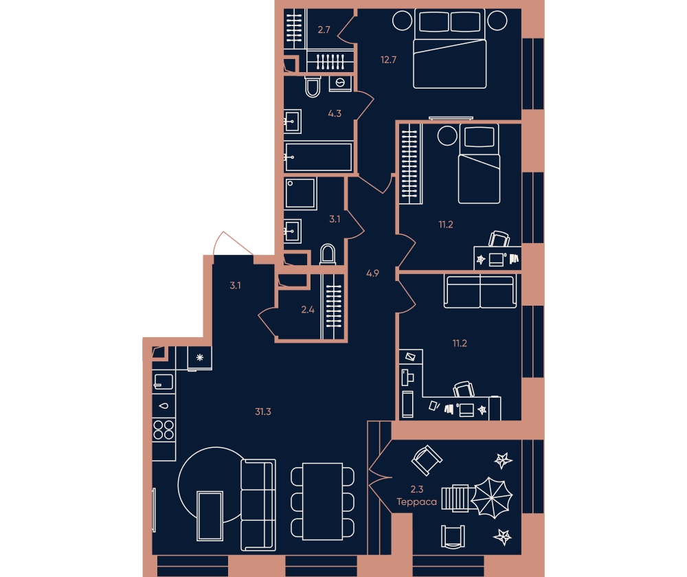 1-комнатная квартира в ЖК Эко-квартал VERY на 9 этаже в 1 секции. Сдача в 1 кв. 2024 г.