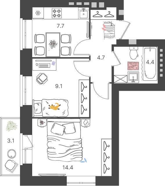 2-комнатная квартира с отделкой в ЖК Фрегат 2 на 8 этаже в 1 секции. Сдача в 3 кв. 2022 г.
